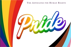 [ai] A vibrant illustration featuring the word "Pride" in colorful, bold lettering. The background consists of a spectrum of rainbow colors, symbolizing diversity and inclusion, with the text "The Advocates for Human Rights" displayed above.